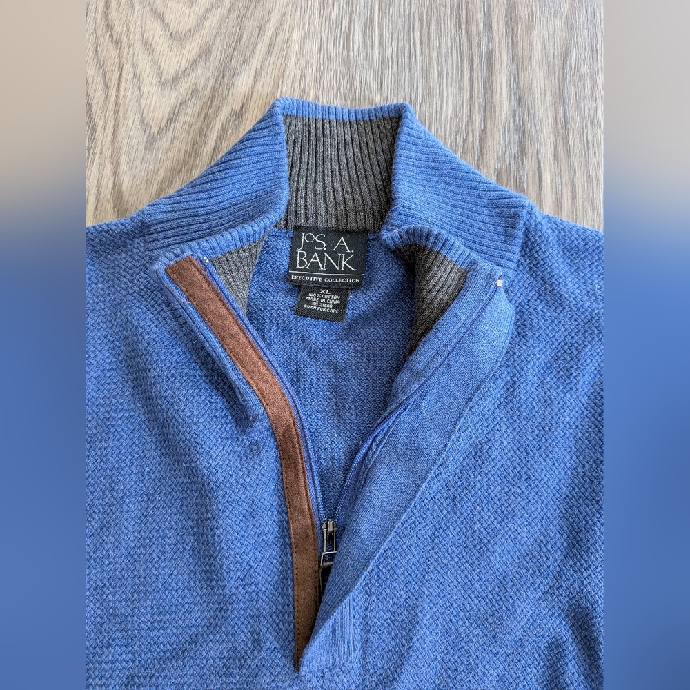 Jos. A. Bank Blue‎ Half Zip Pull Over Sweater Elbow Patches XL Like New - Picture 3 of 5